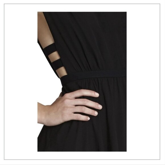 BCBGMaxazria Women's Small Classic Flowy Open Side Party Midi Black Dress Rachel - Picture 5 of 9